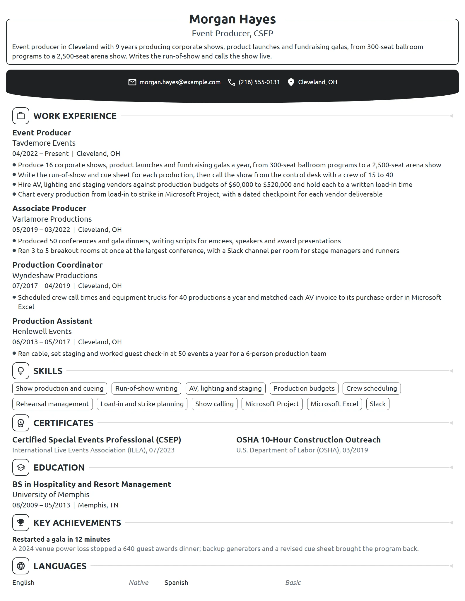 Event Producer resume example