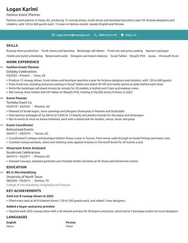 Fashion Event Planner resume example