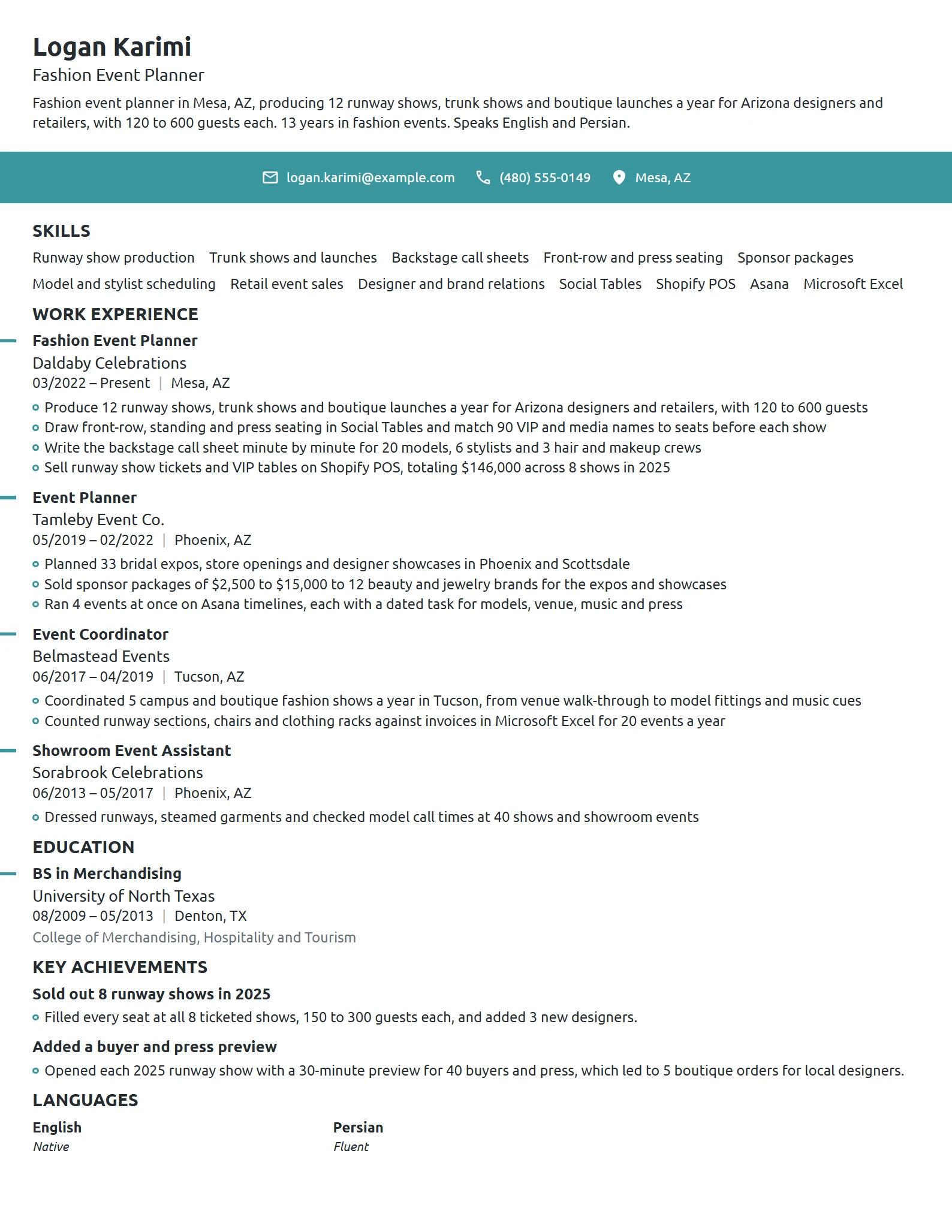 Fashion Event Planner resume example