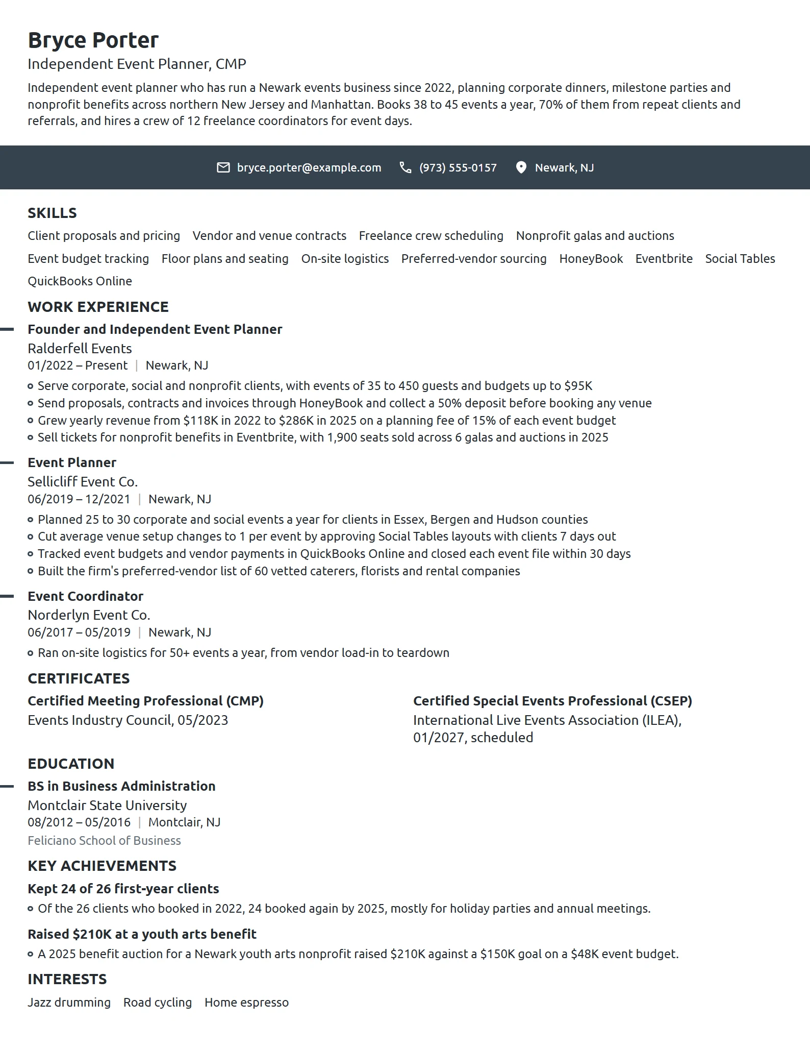Independent Event Planner resume example