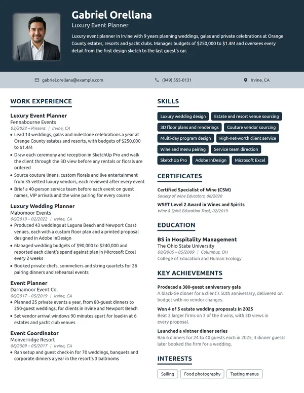 Luxury Event Planner resume example