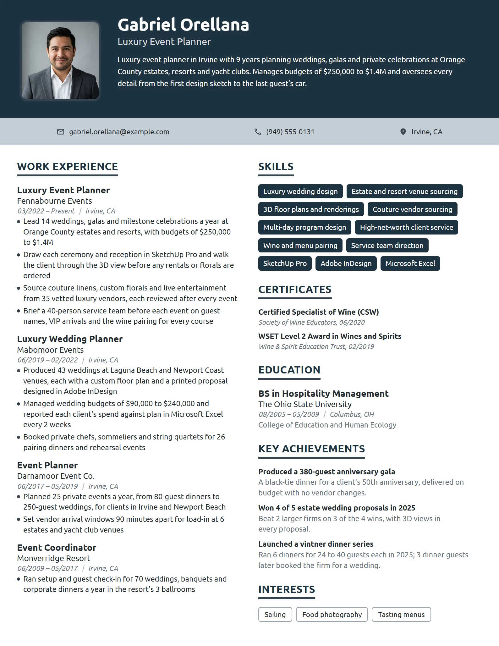 Luxury Event Planner resume example