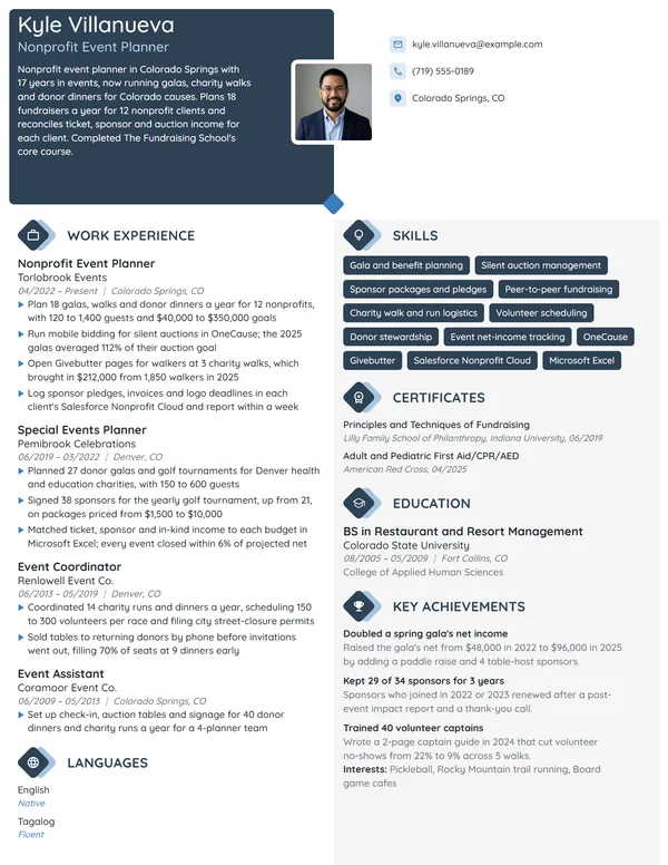 Nonprofit Event Planner resume example