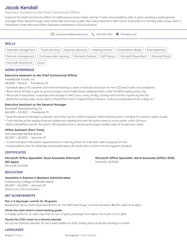 Executive Assistant resume example