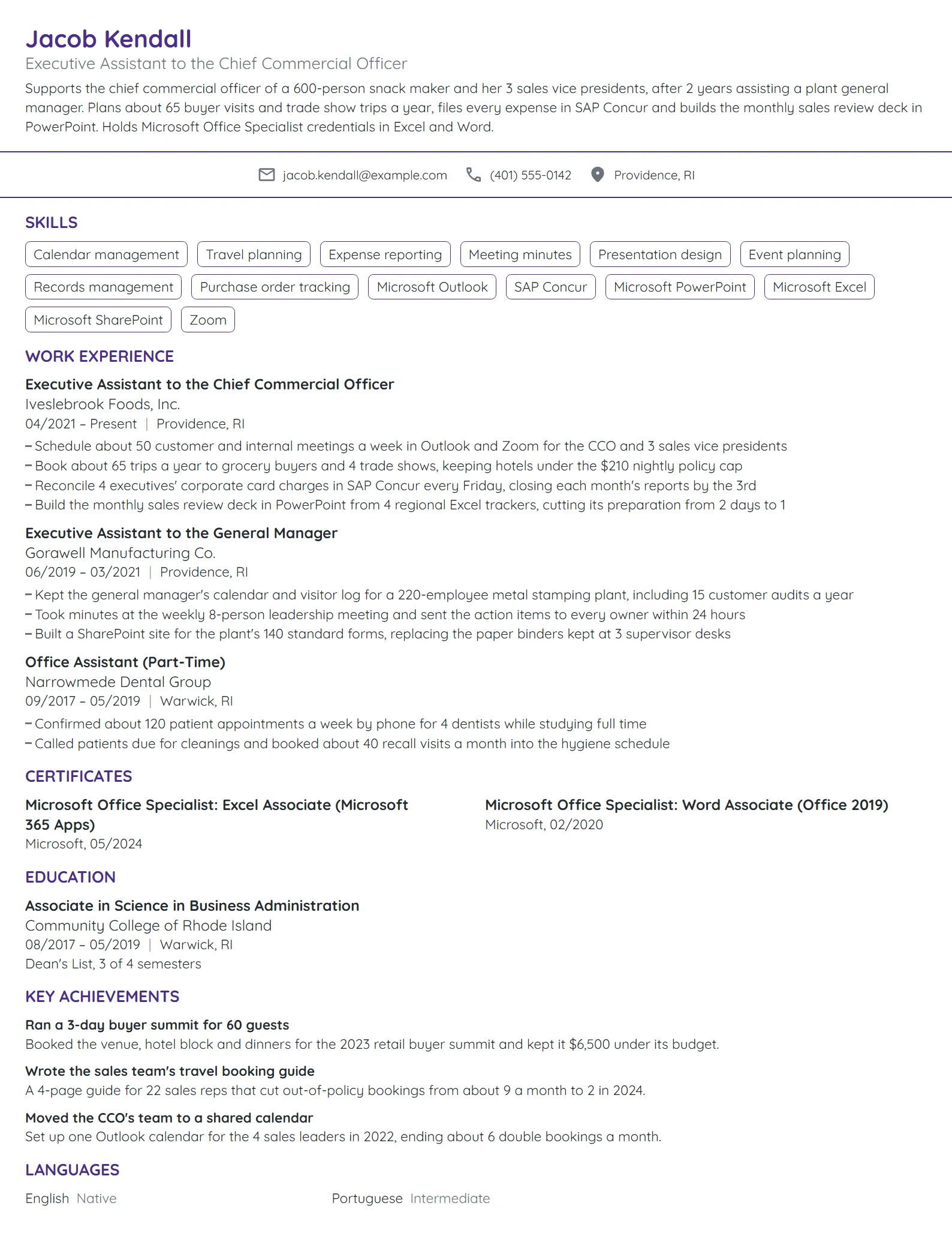 Executive Assistant resume example