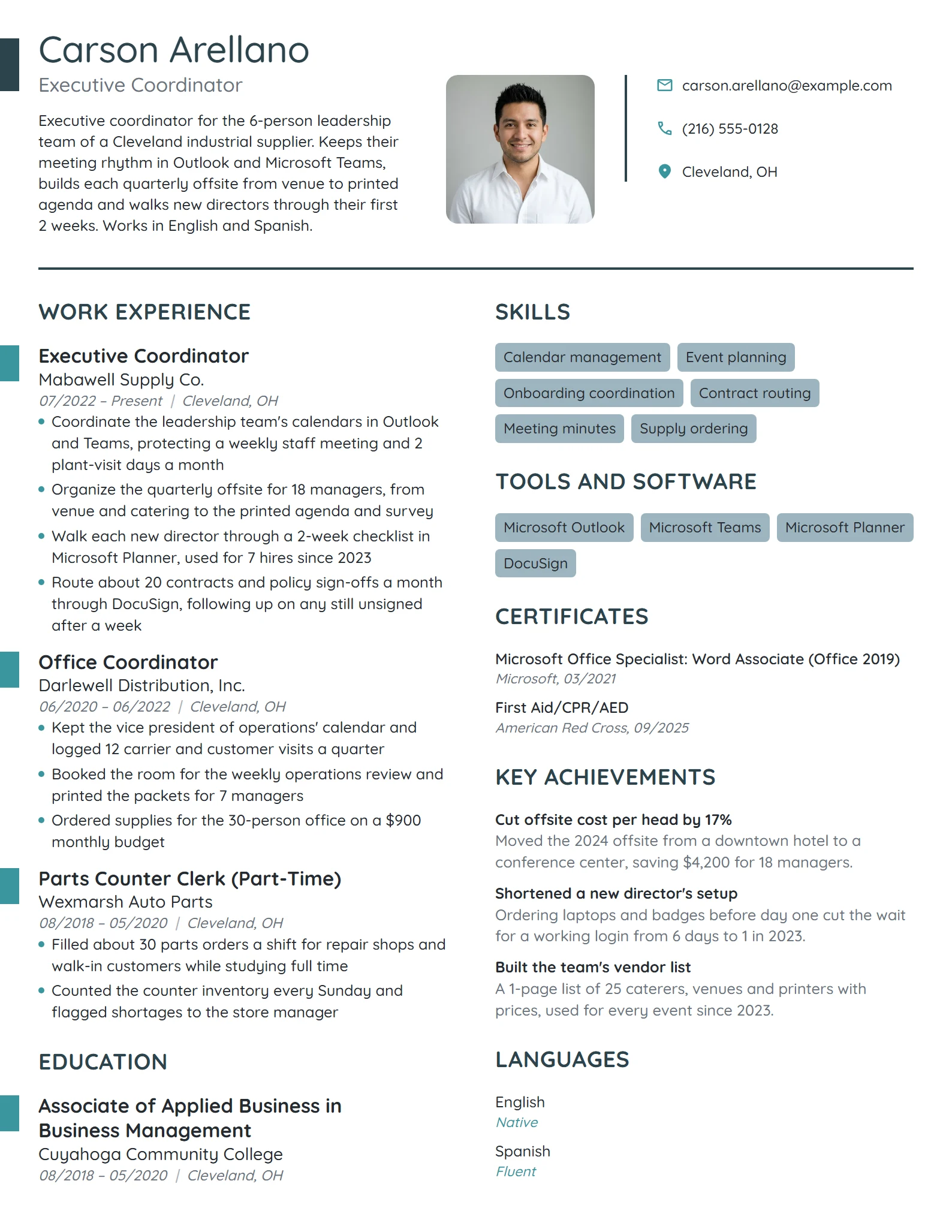 Executive Coordinator resume example