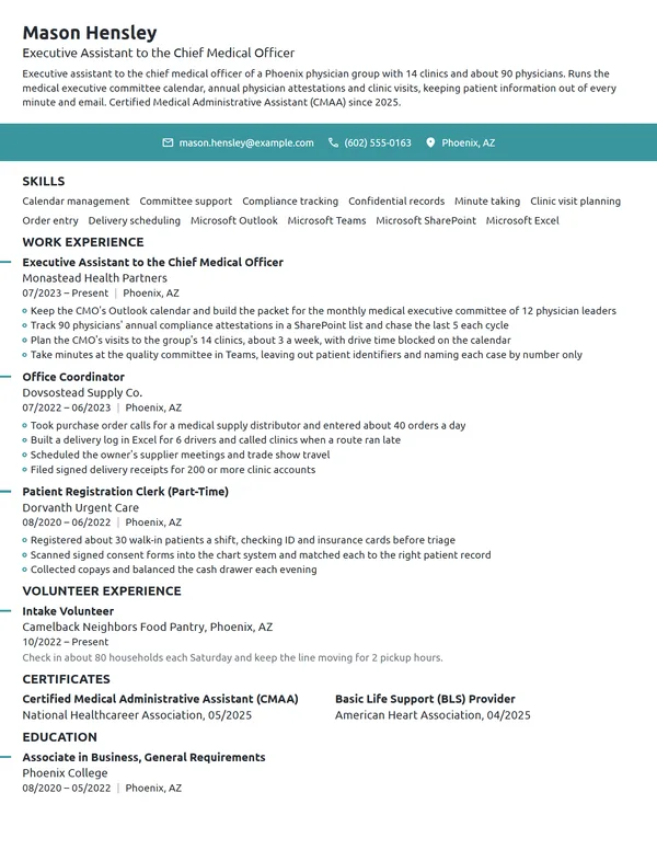 Healthcare Executive Assistant resume example