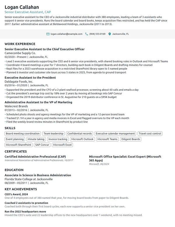 Senior Executive Assistant resume example