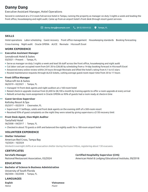 Executive Assistant Manager resume example