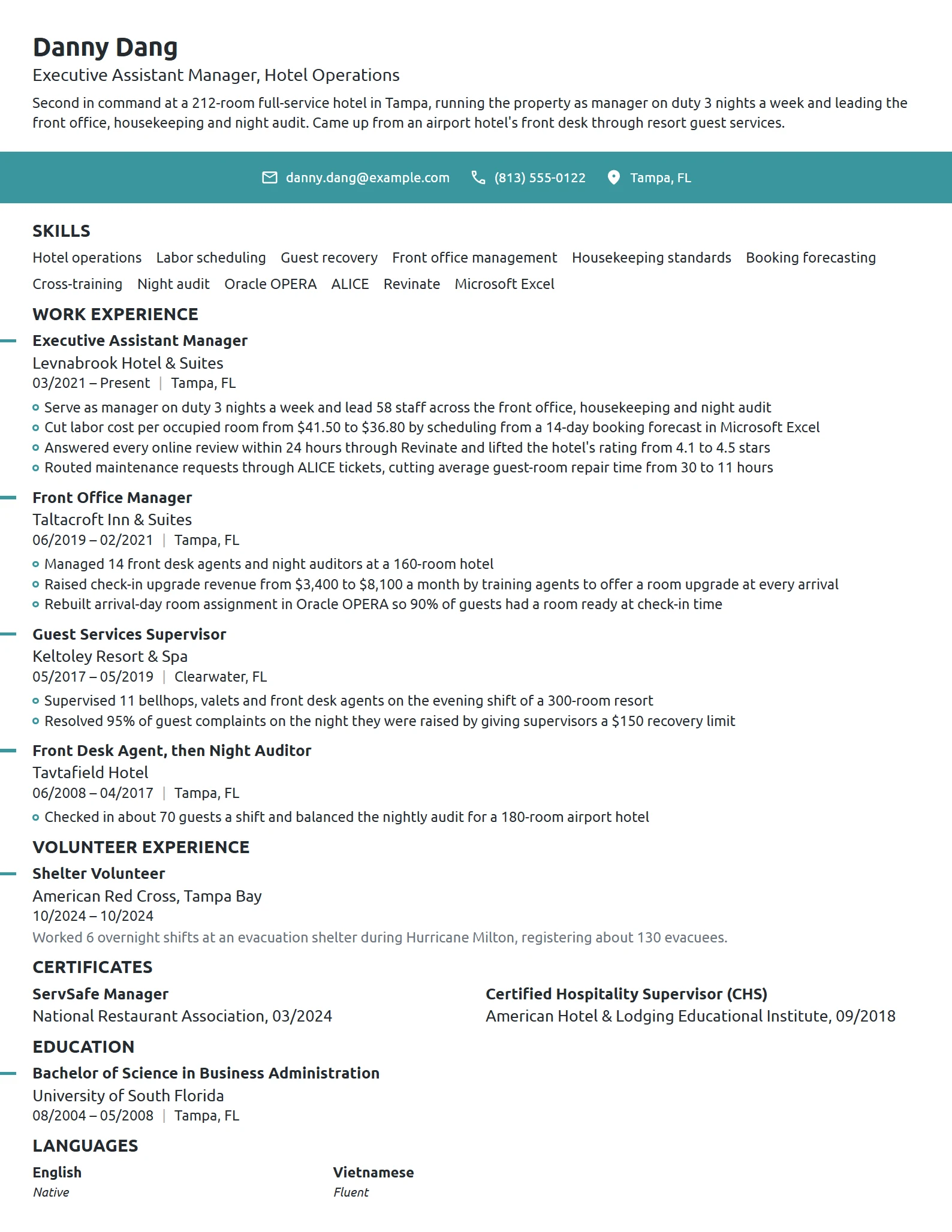 Executive Assistant Manager resume example