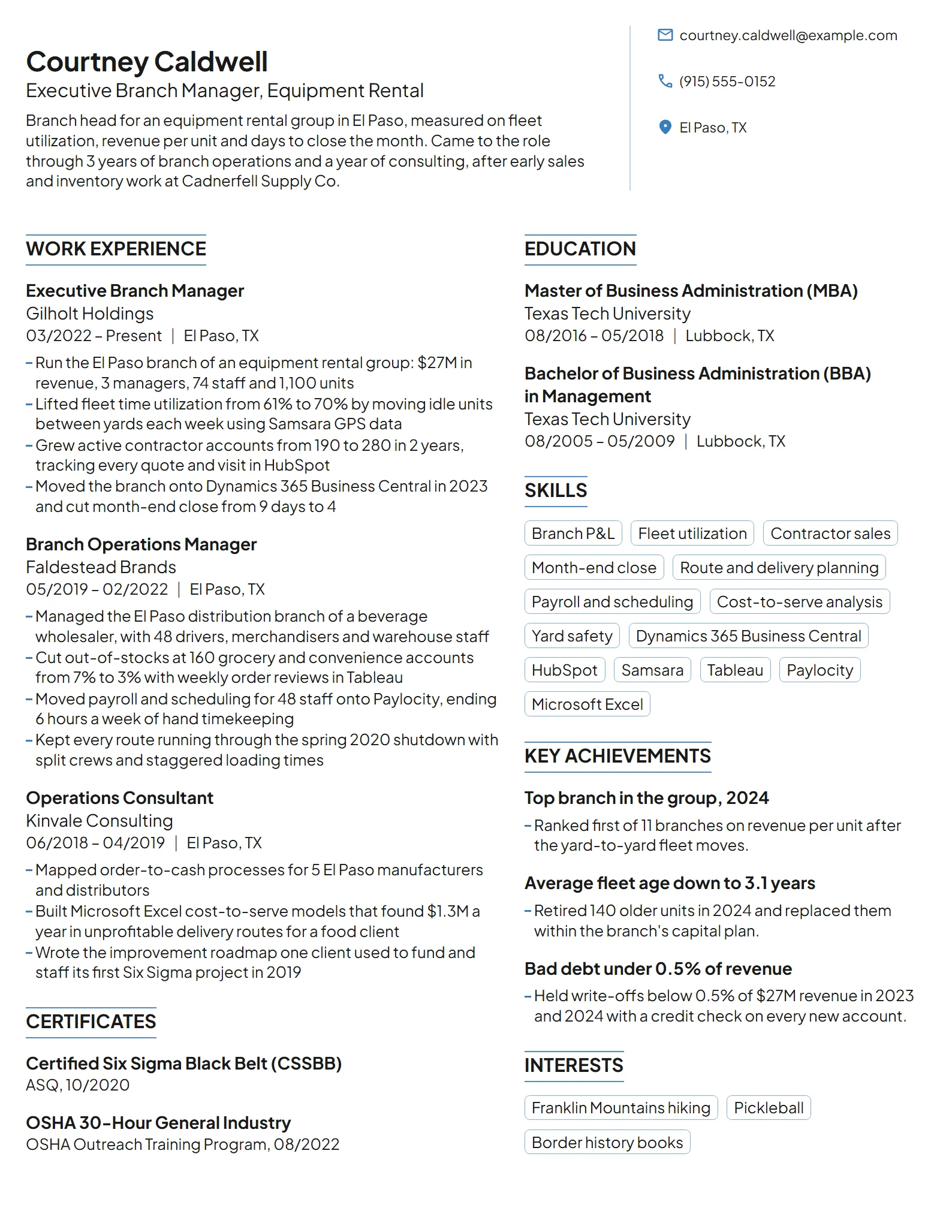 Executive Branch Manager resume example