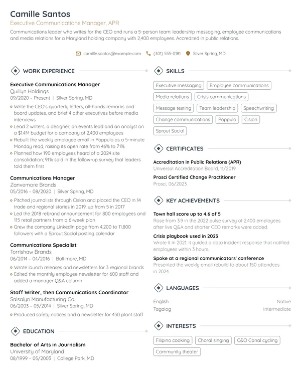 Executive Communications Manager resume example