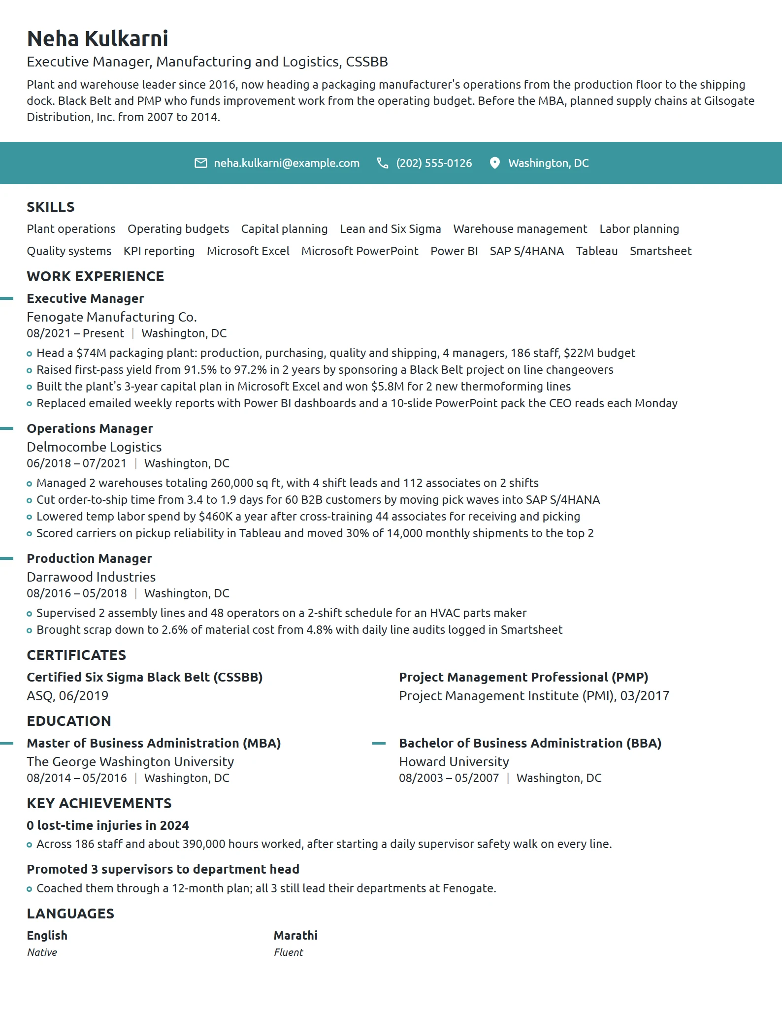 Executive Manager resume example