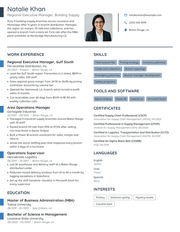 Regional Executive Manager resume example