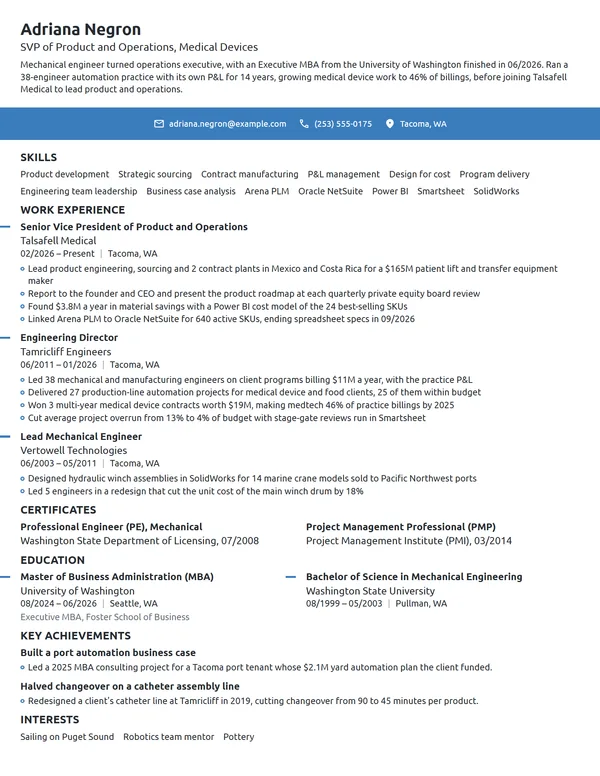 Career Change Executive resume example