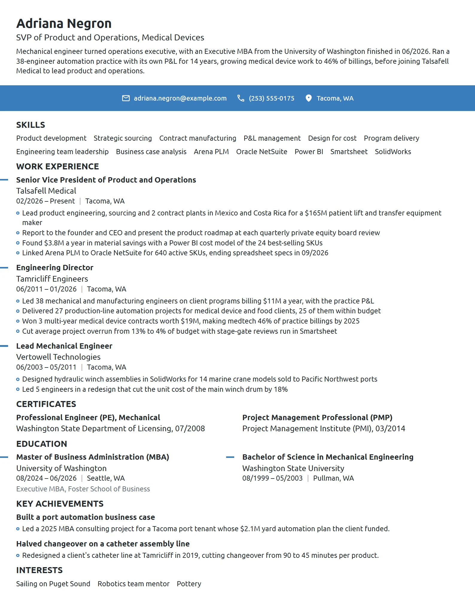 Career Change Executive resume example