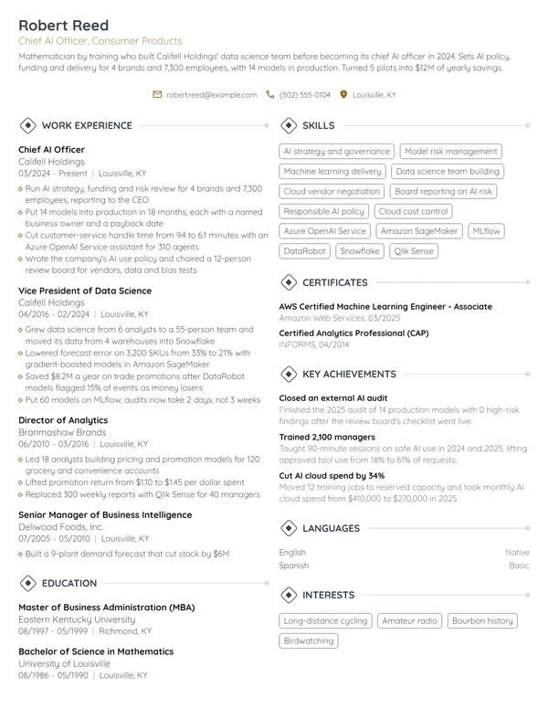 Chief AI Officer resume example