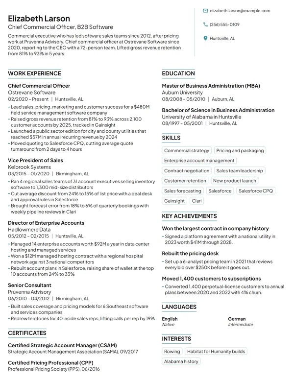Chief Commercial Officer resume example
