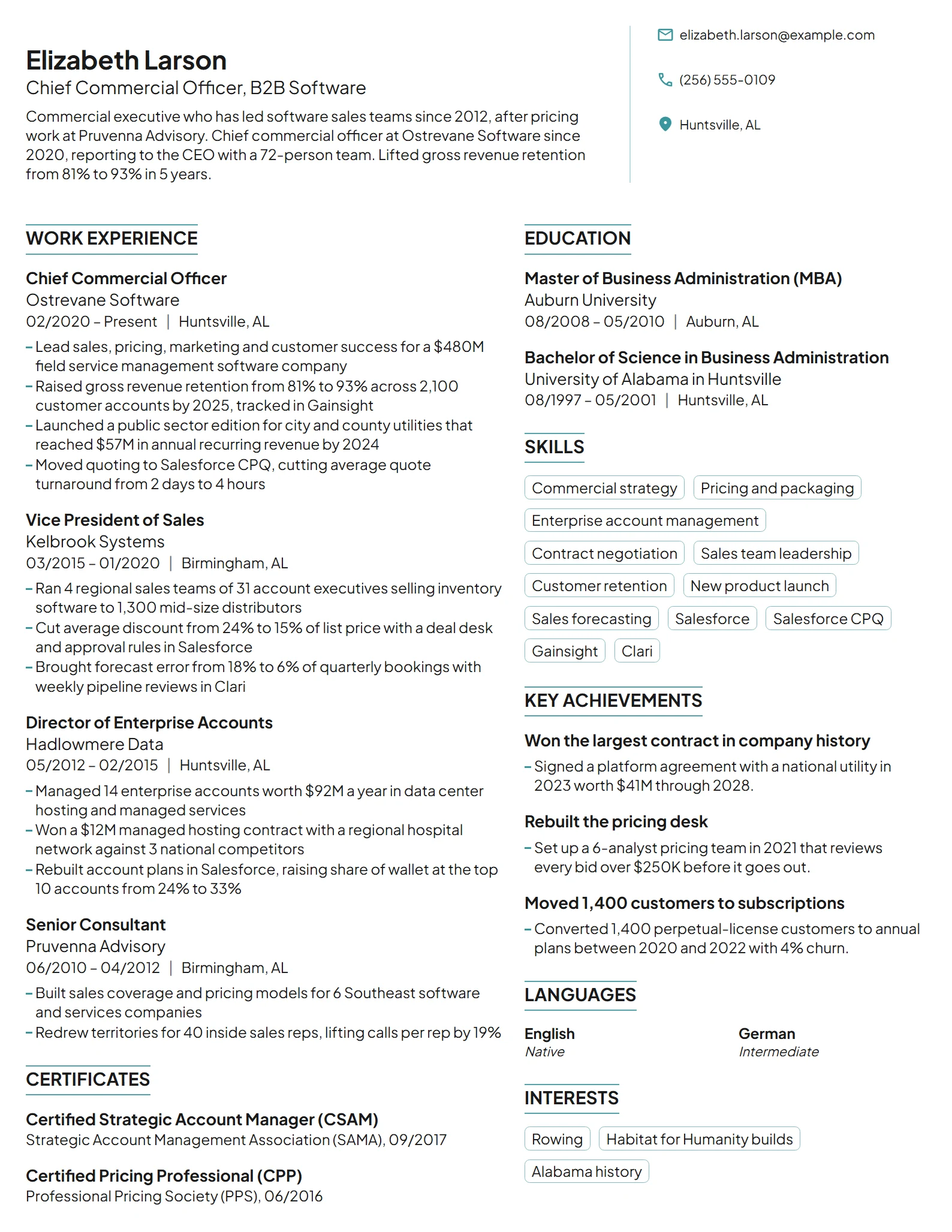 Chief Commercial Officer resume example