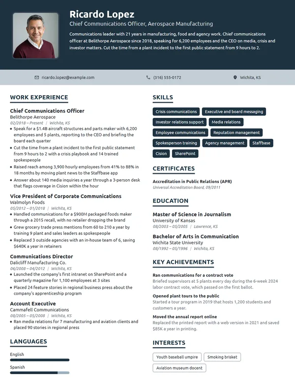 Chief Communications Officer resume example