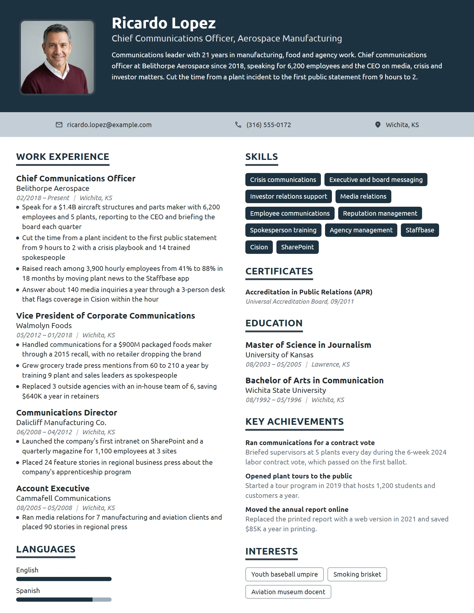 Chief Communications Officer resume example