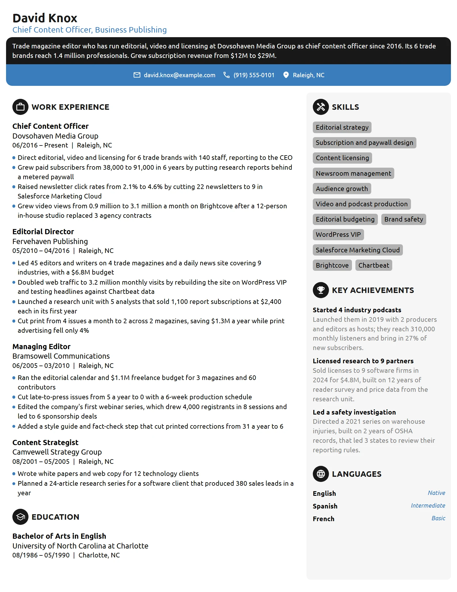 Chief Content Officer resume example