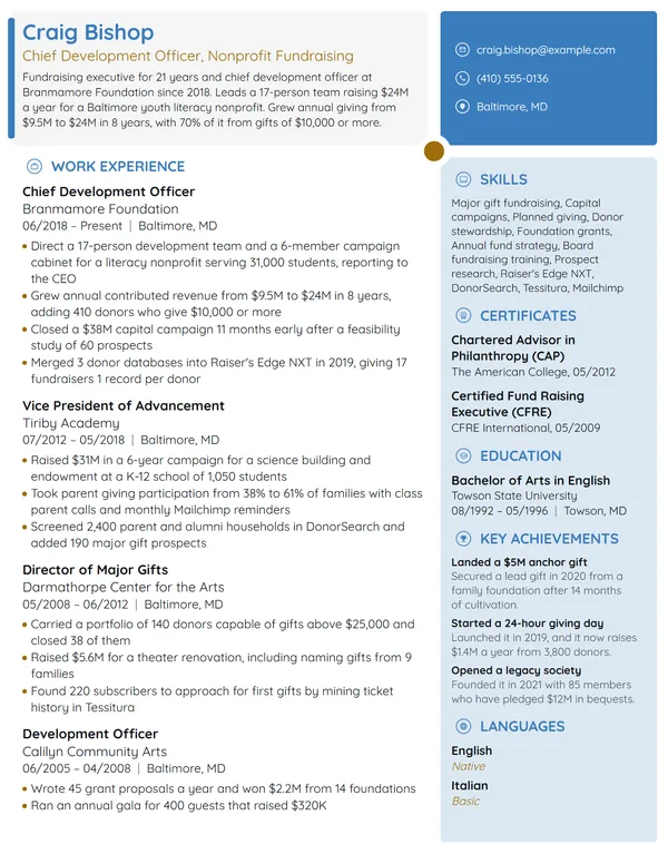 Chief Development Officer resume example
