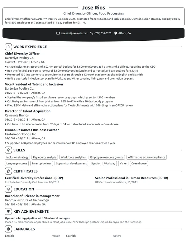 Chief Diversity Officer resume example