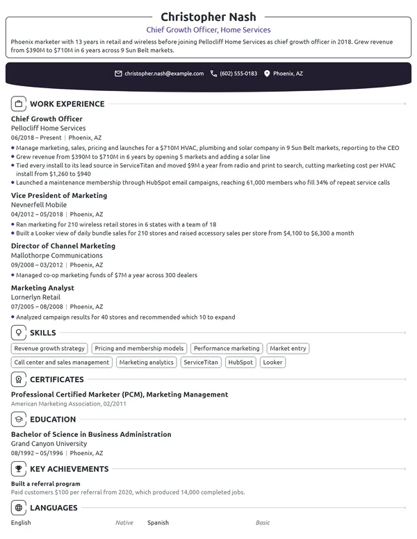 Chief Growth Officer resume example