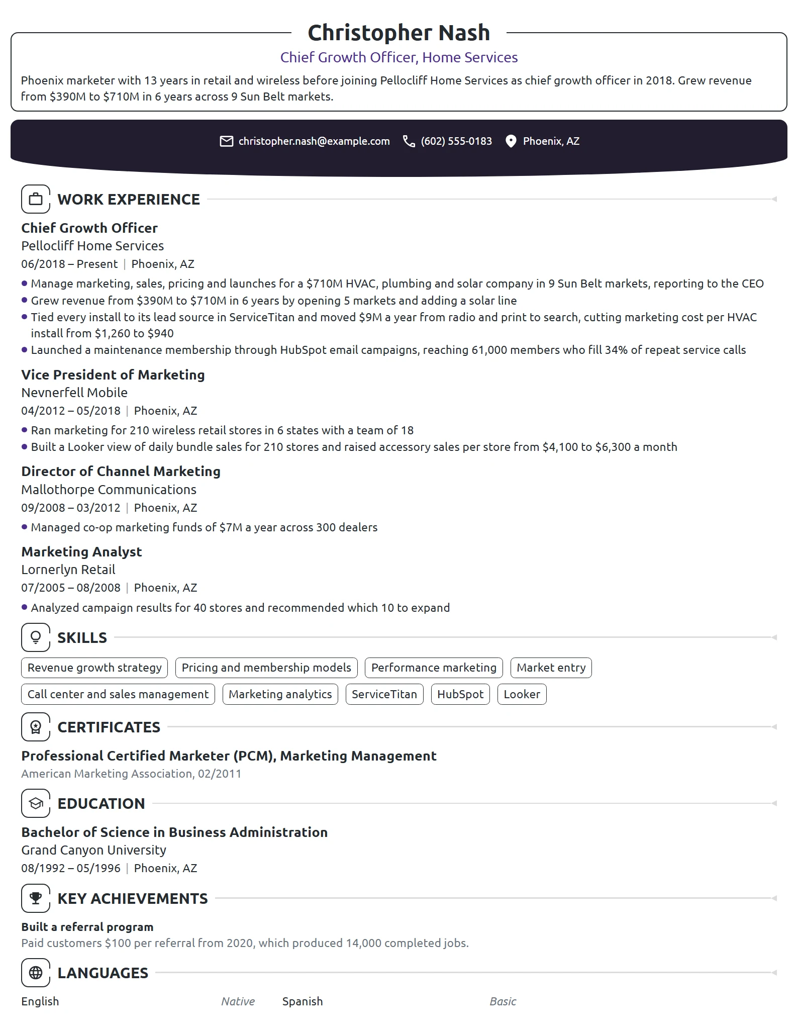 Chief Growth Officer resume example