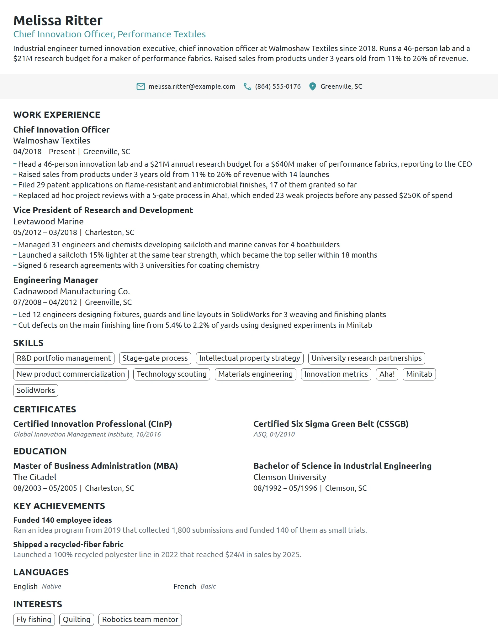Chief Innovation Officer resume example