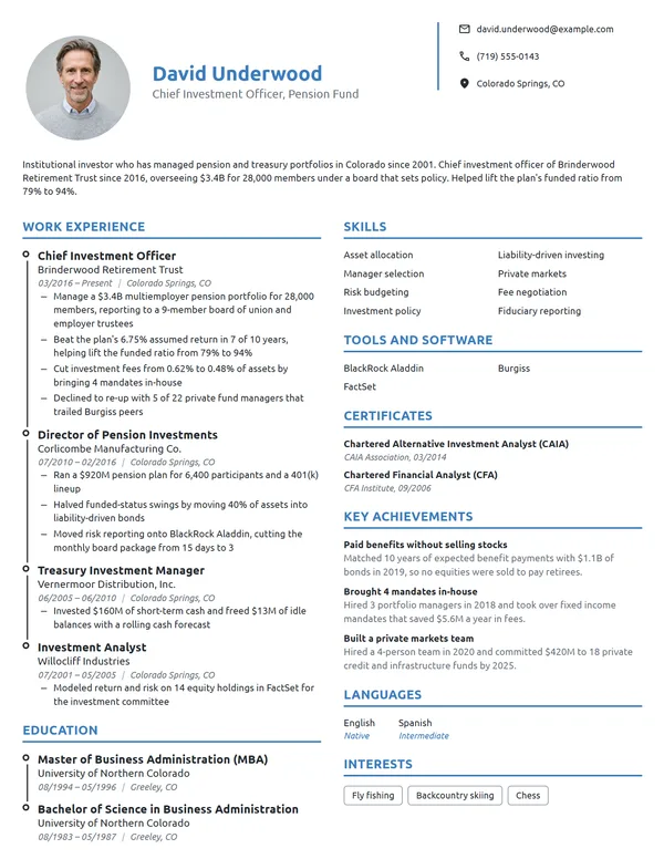 Chief Investment Officer resume example