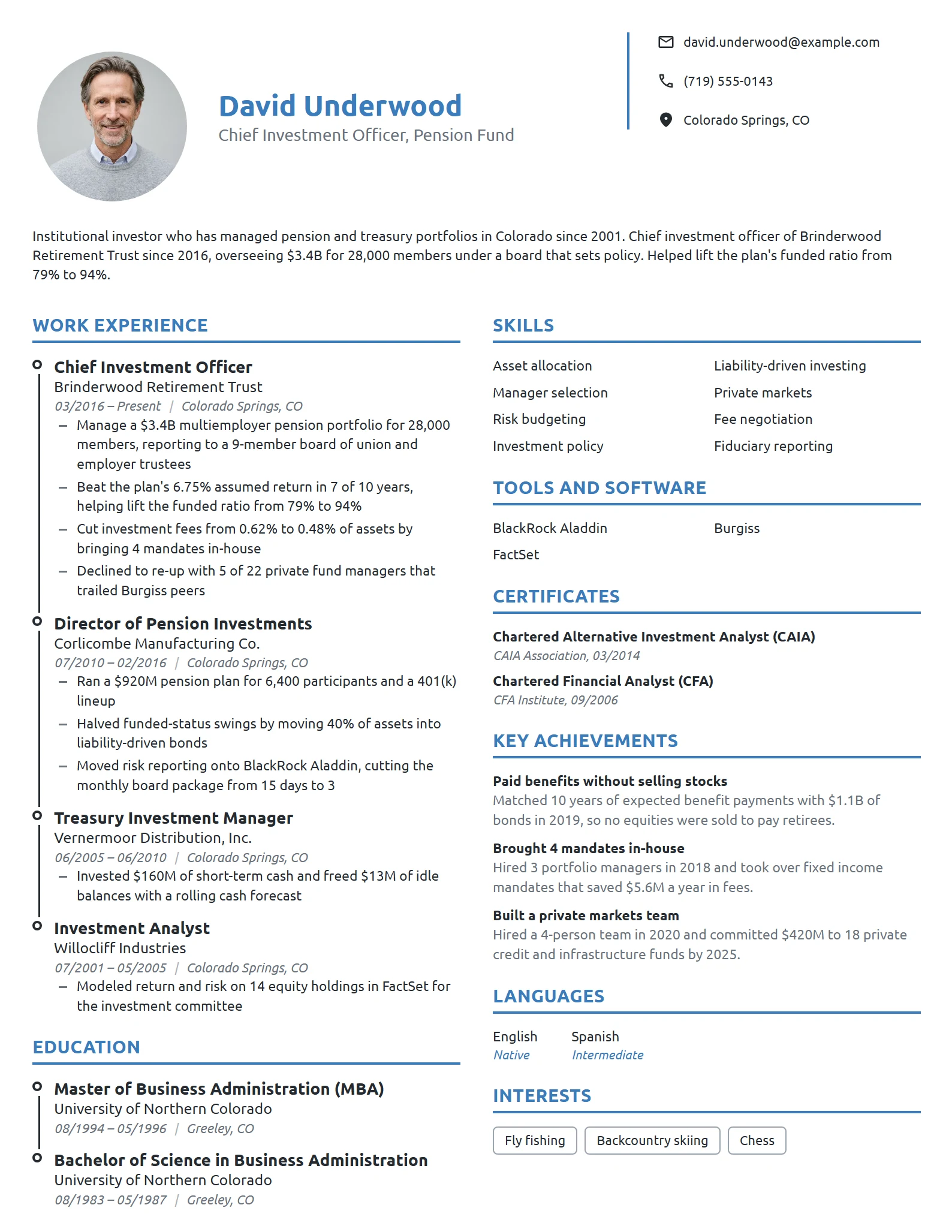 Chief Investment Officer resume example