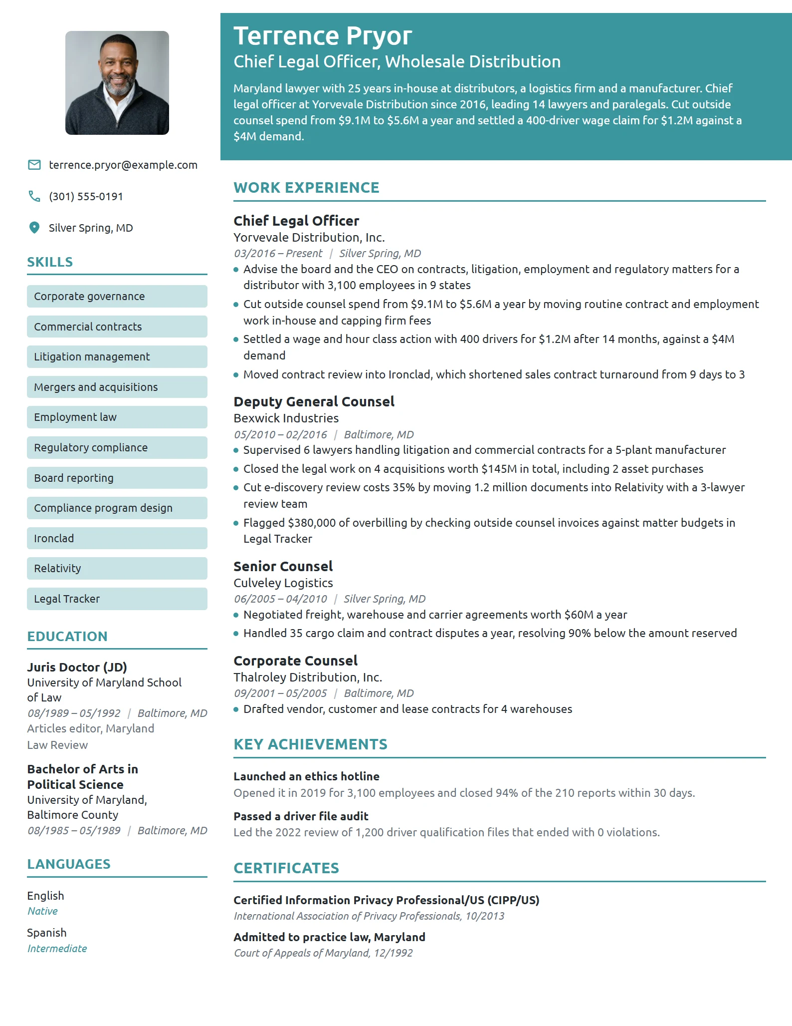 Chief Legal Officer resume example