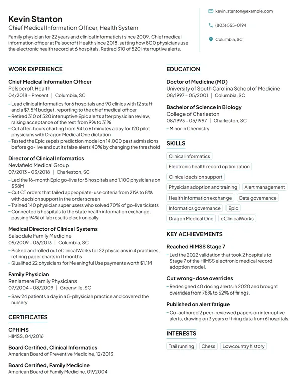 Chief Medical Information Officer resume example