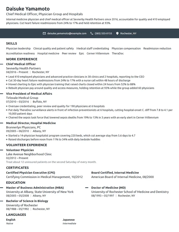 Chief Medical Officer resume example