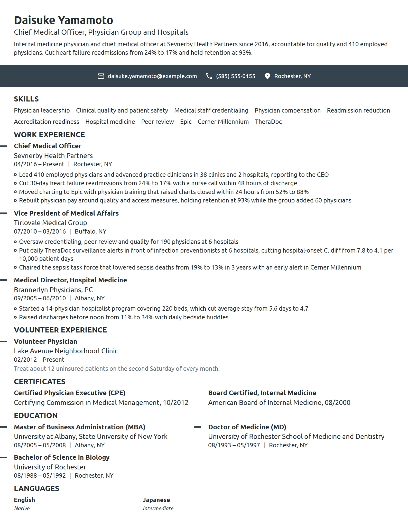 Chief Medical Officer resume example