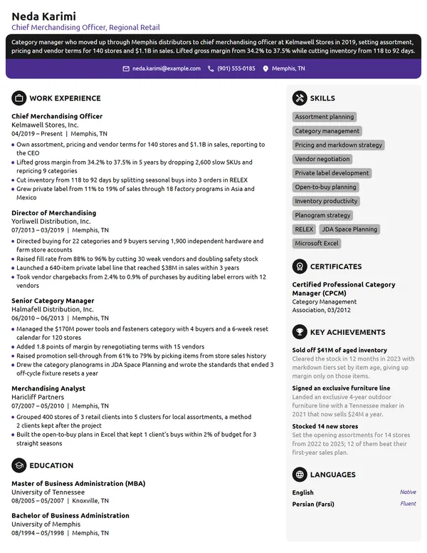 Chief Merchandising Officer resume example