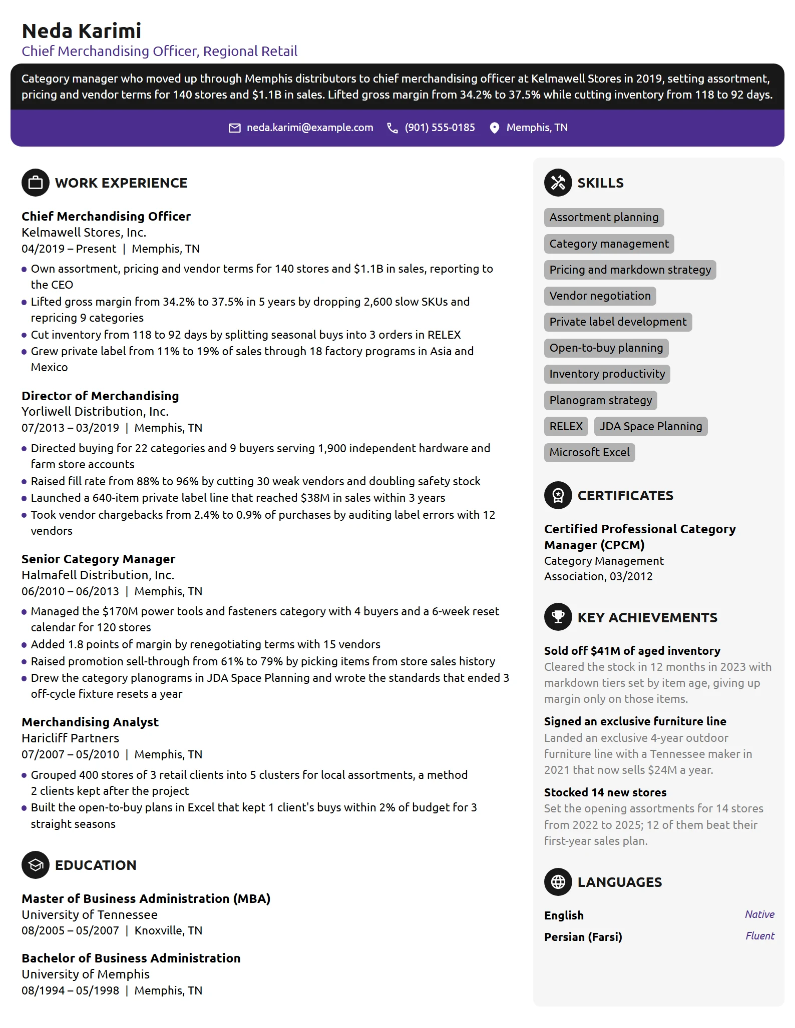Chief Merchandising Officer resume example
