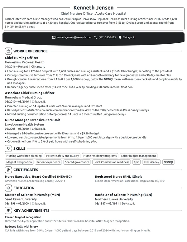 Chief Nursing Officer resume example