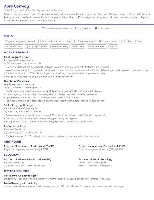Chief Program Officer resume example