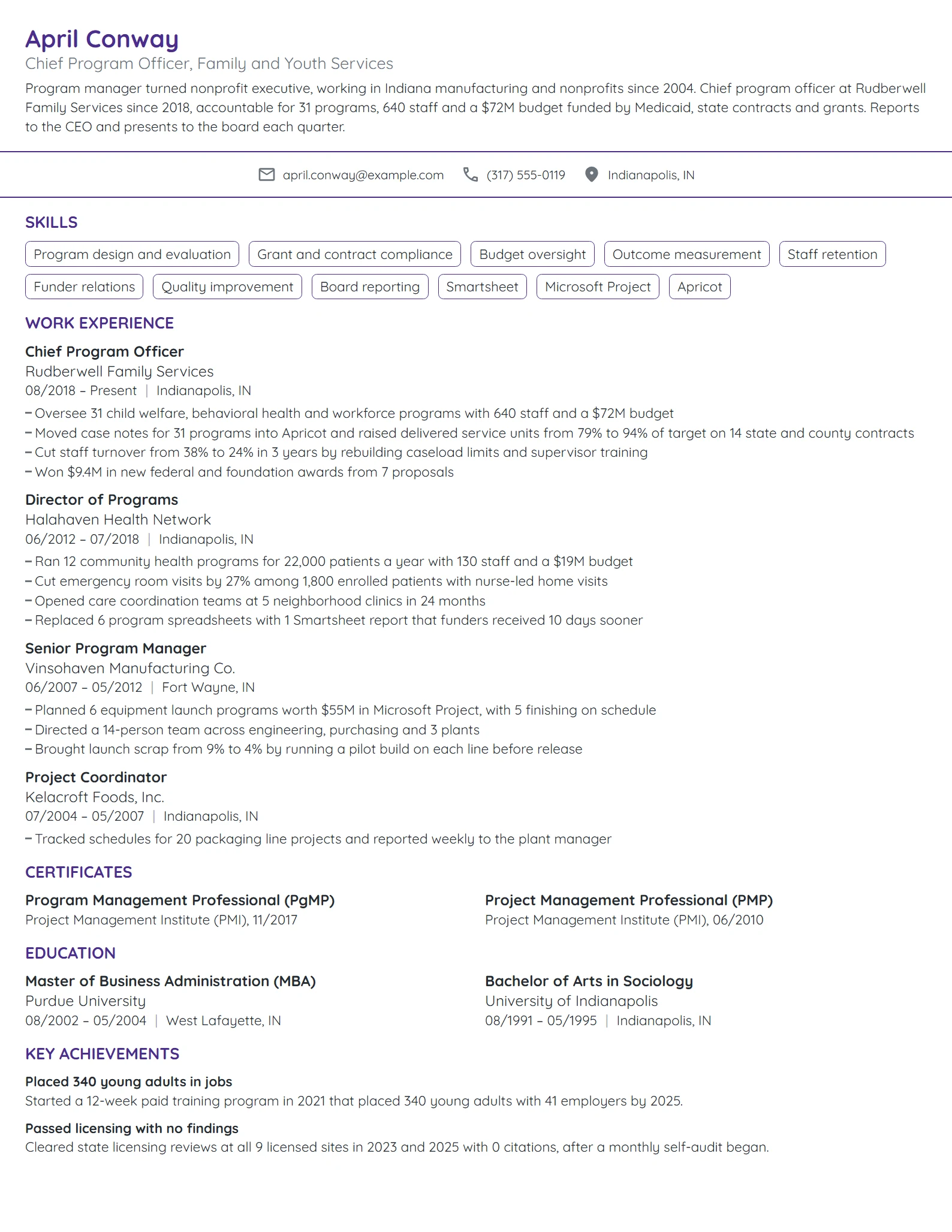 Chief Program Officer resume example