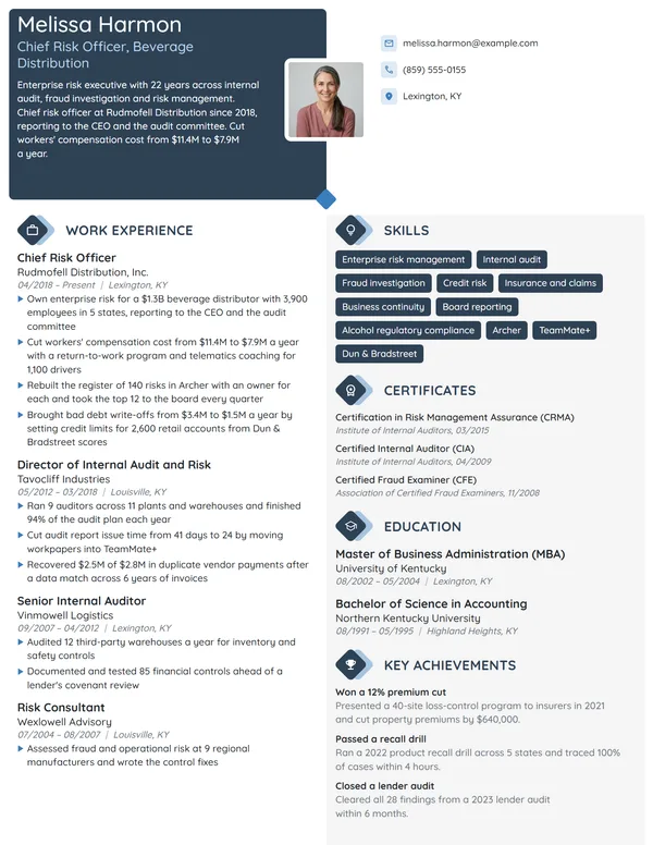 Chief Risk Officer resume example