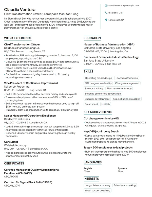 Chief Transformation Officer resume example