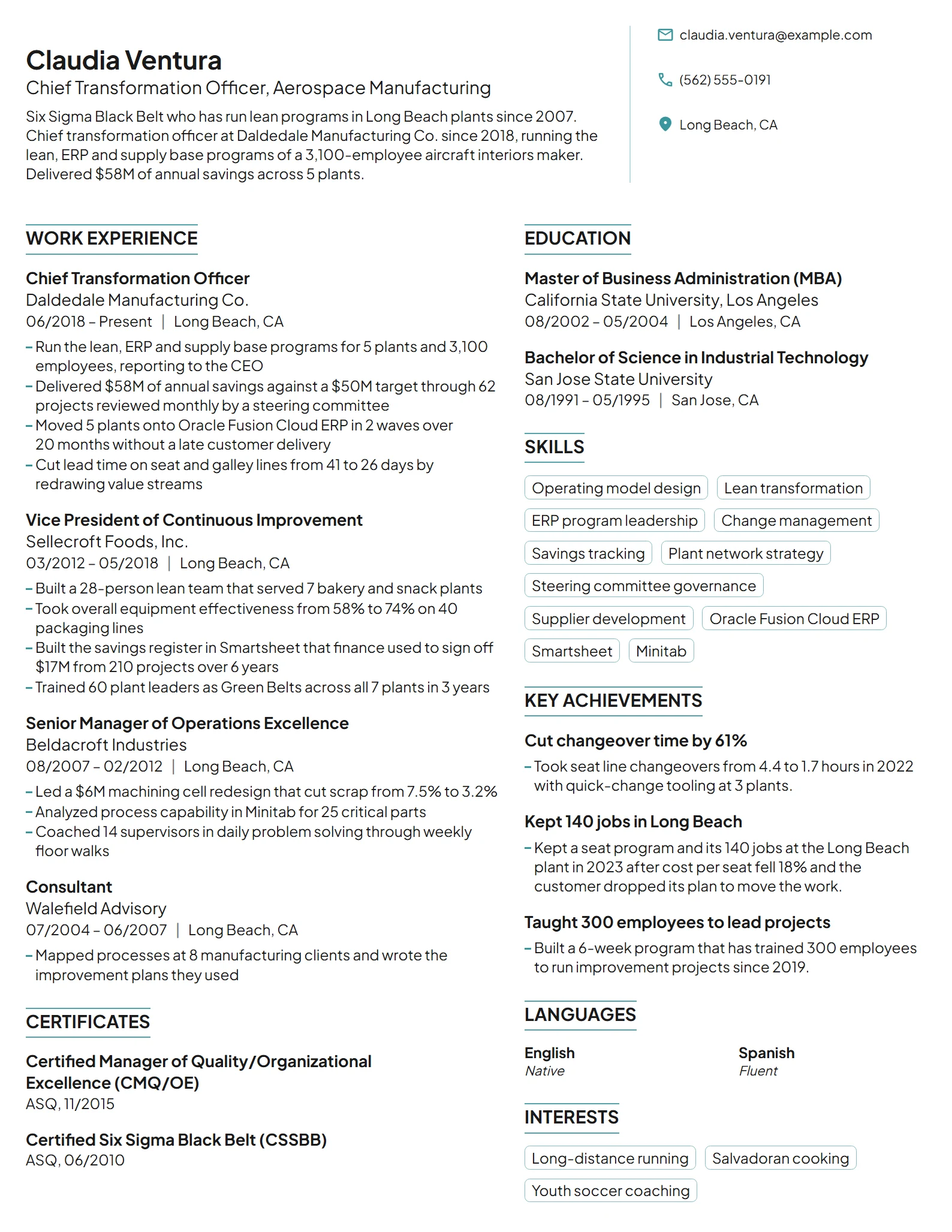 Chief Transformation Officer resume example