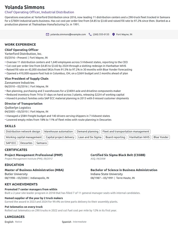 Executive resume example