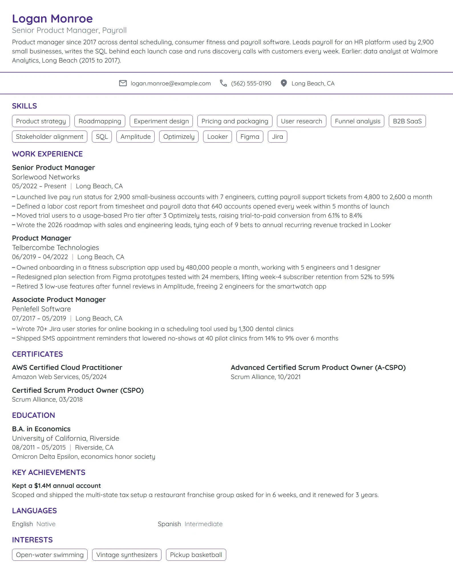 FAANG Product Manager resume example