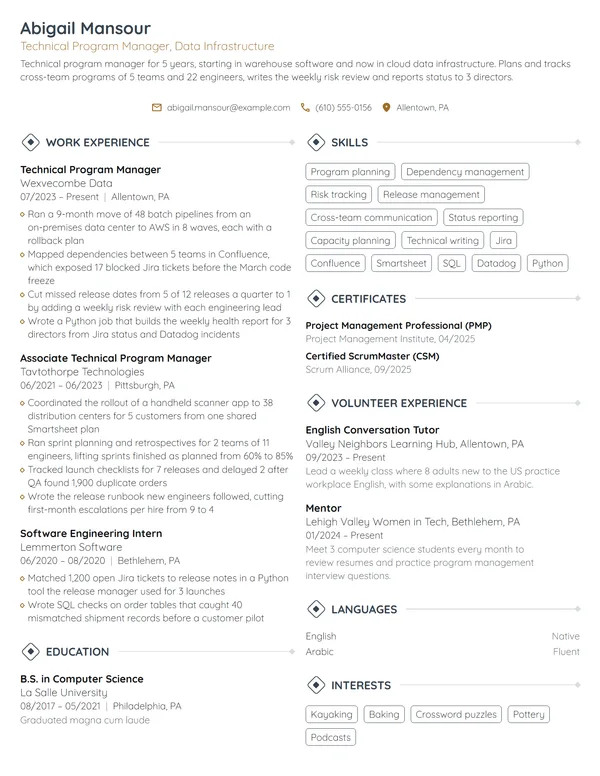 FAANG Technical Program Manager resume example