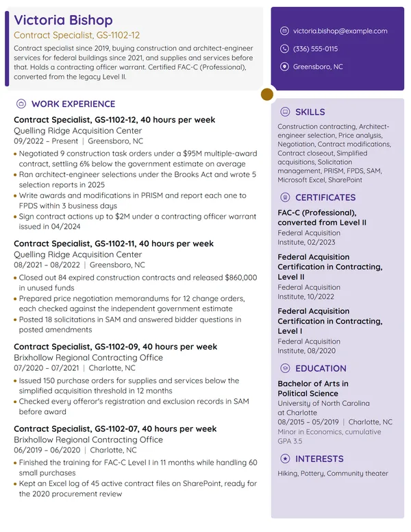 Contract Specialist resume example