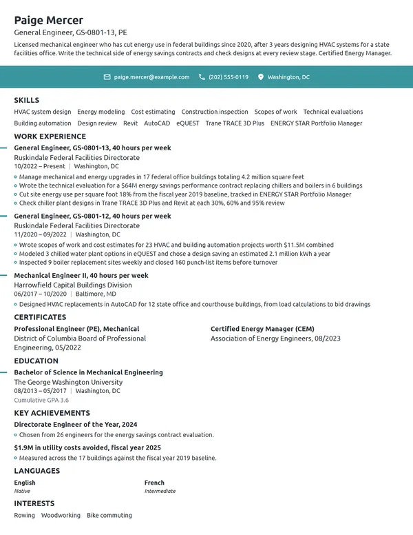 General Engineer resume example